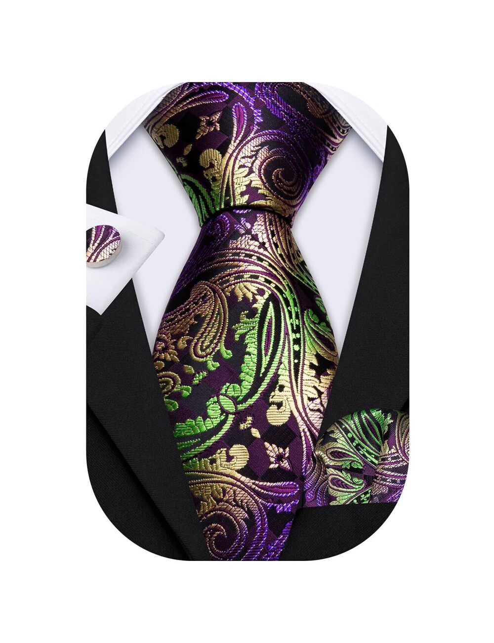 1273 Ties Paisley Woven Silk Necktie Set with Pocket Suqare Cufflinks